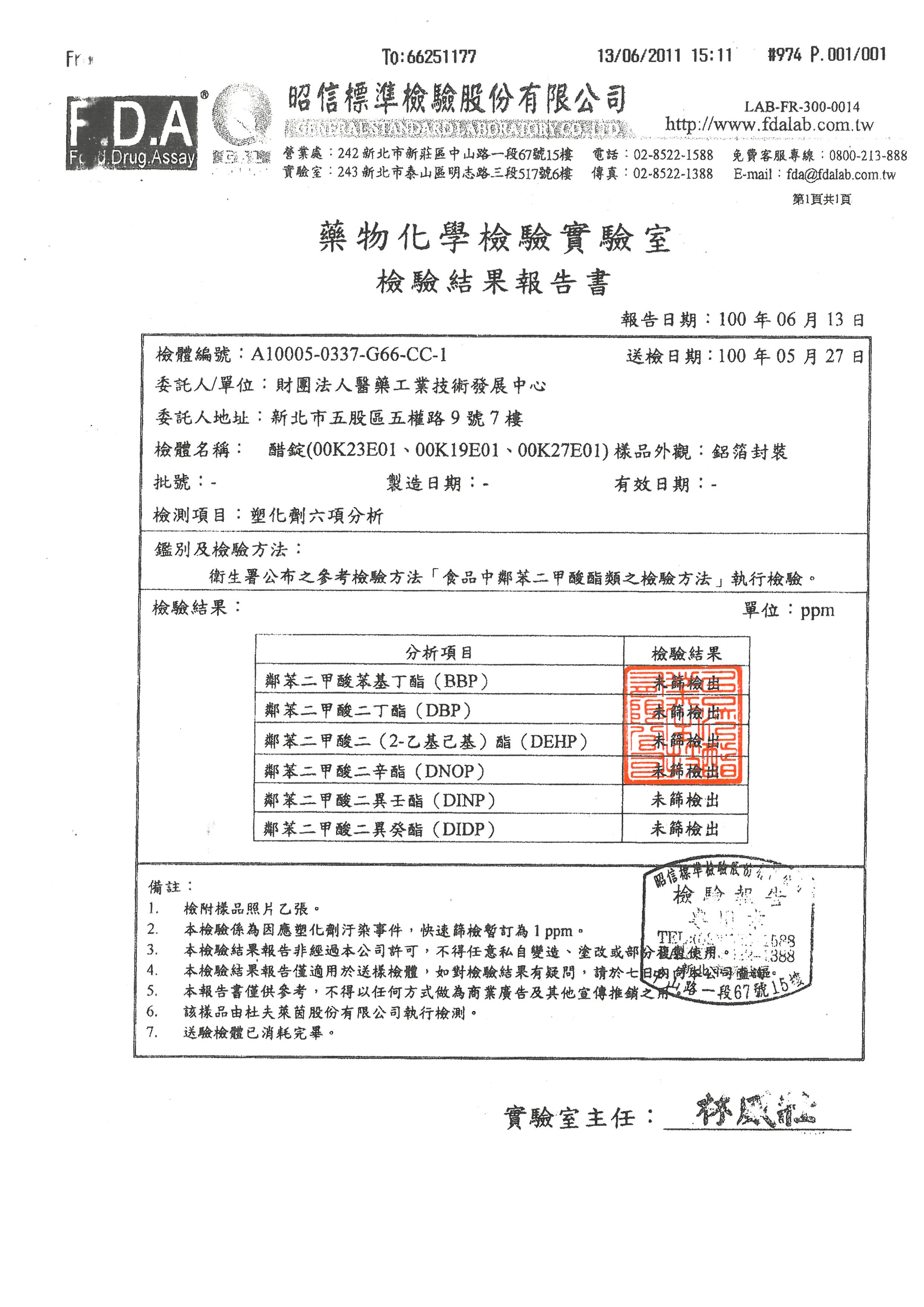 醋錠塑化劑檢驗報告